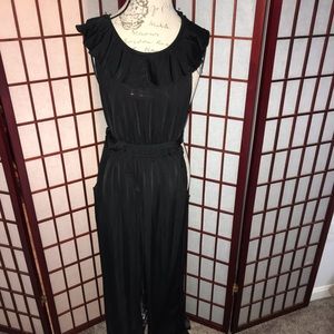 Black Jump Suit, pockets, belt and halter neck